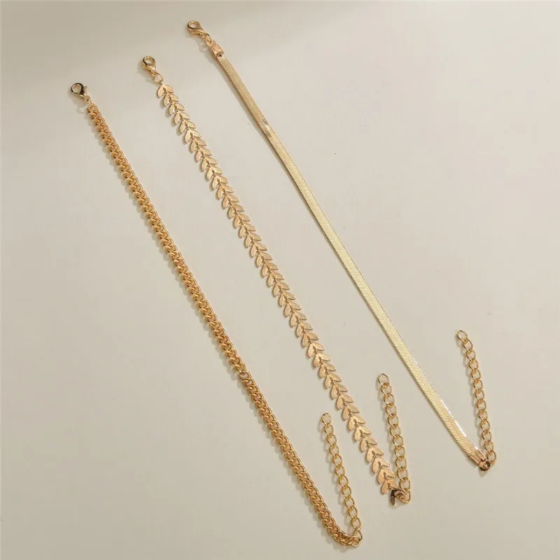 Simple Chain Anklet for Women 3 pcs Set