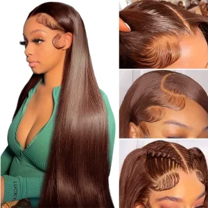 Straight HD Lace Front Wigs Human Hair 13x4 Glueless Preplucked Chocolate Brown Colored Transparent Lace Frontal Wig Human Hair