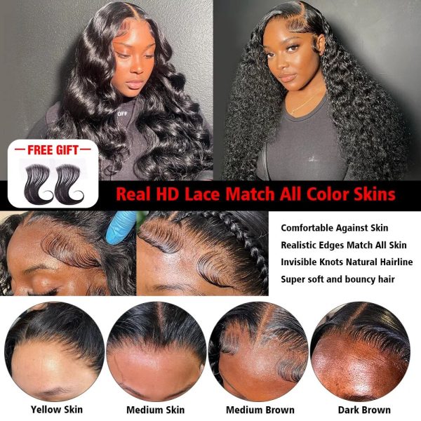 0.1mm Real HD Lace 13x4 HD Body Wave Lace Wigs Invisible Glueless Curly Lace Frontal Wig Deep Wave Human Hair Wig Gift Baby Hair