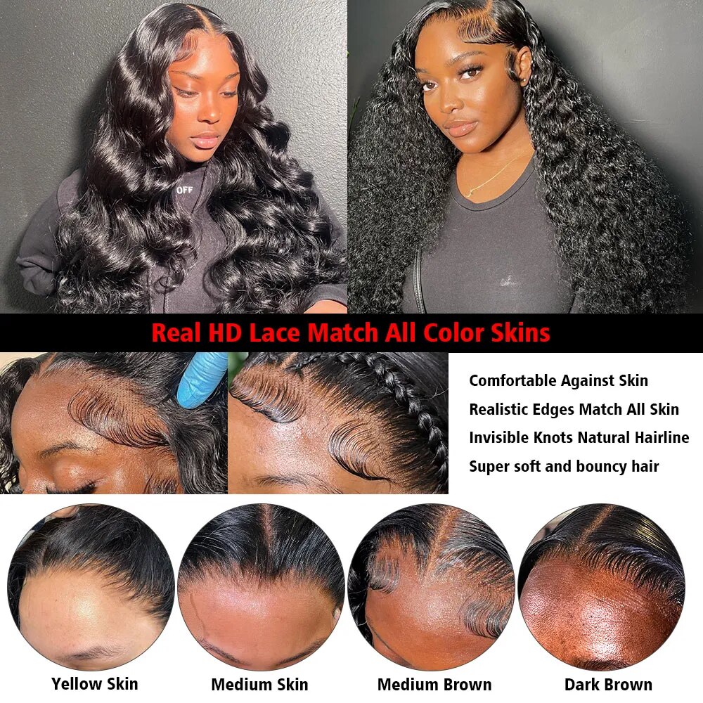 0.1mm Real HD Lace 13x4 HD Body Wave Lace Wigs Invisible Glueless Curly Lace Frontal Wig Deep Wave Human Hair Wig Gift Baby Hair