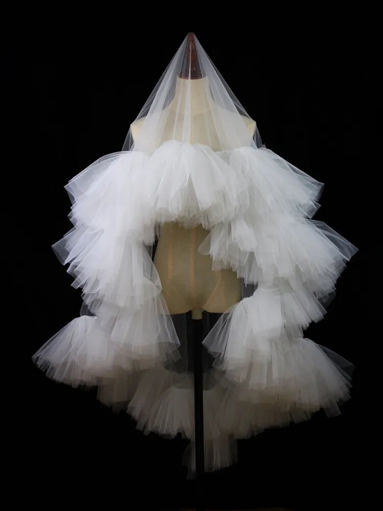 New Multi-layer Lace Bridal Veil Short Photo Studio Photo Shaggy Soft Gauze for Bride