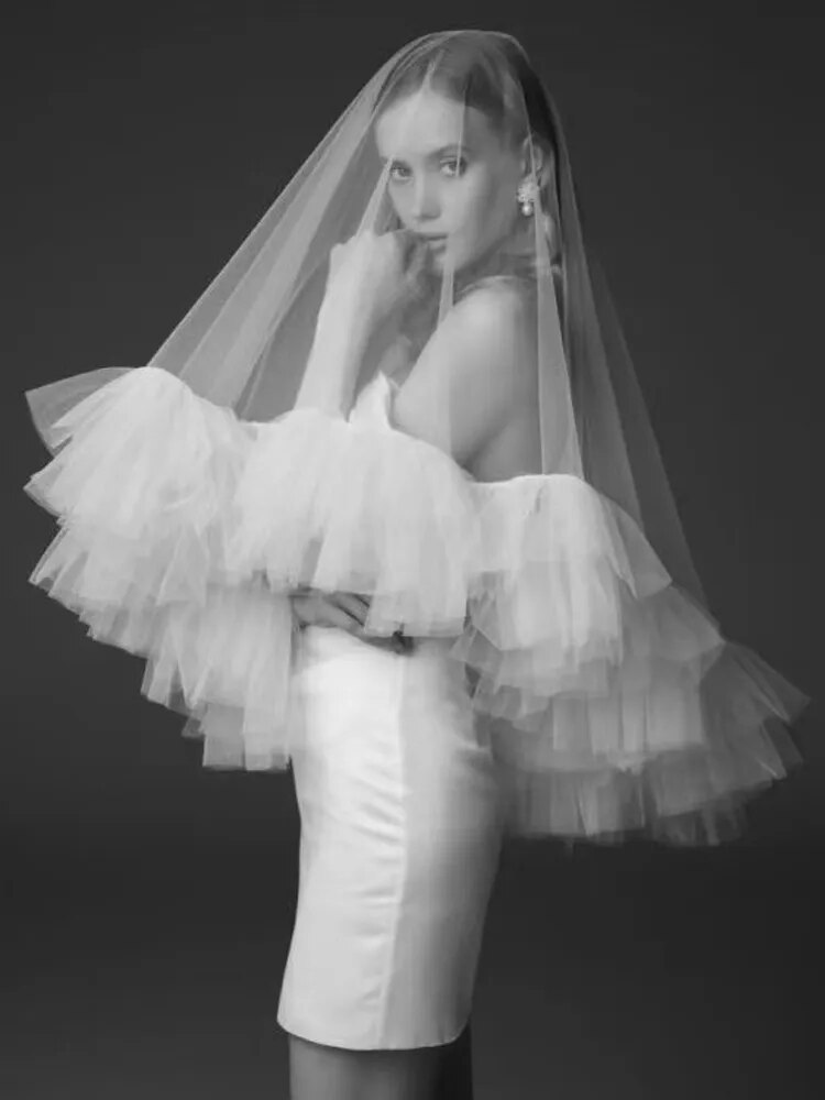 New Multi-layer Lace Bridal Veil Short Photo Studio Photo Shaggy Soft Gauze for Bride