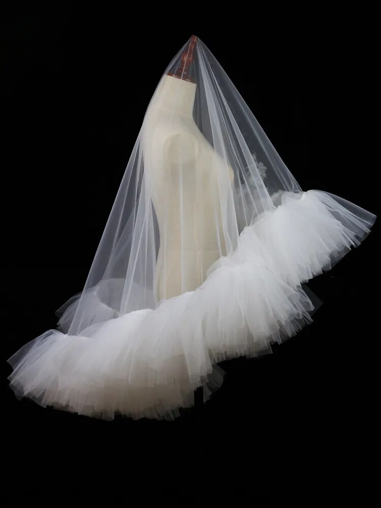 New Multi-layer Lace Bridal Veil Short Photo Studio Photo Shaggy Soft Gauze for Bride