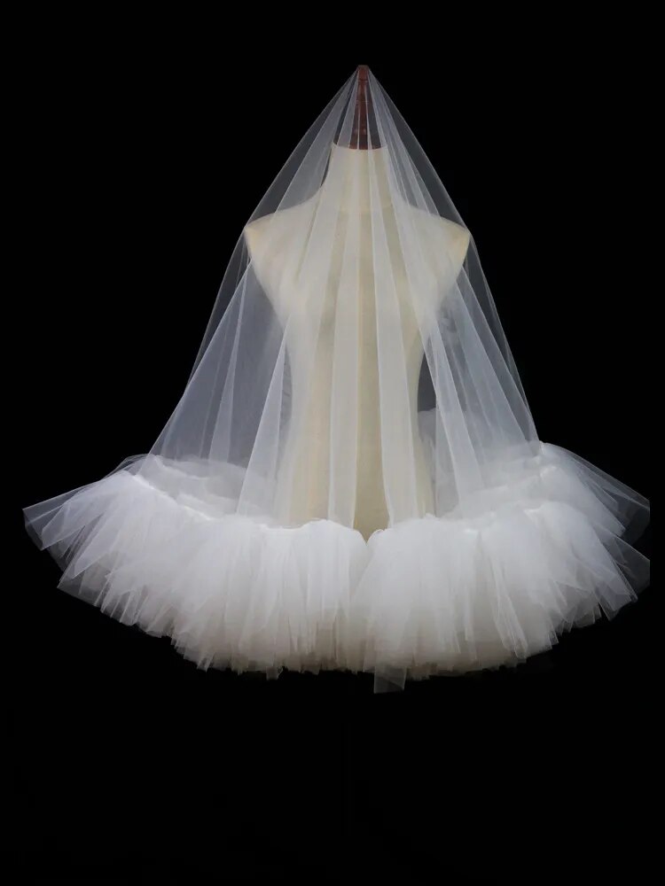 New Multi-layer Lace Bridal Veil Short Photo Studio Photo Shaggy Soft Gauze for Bride