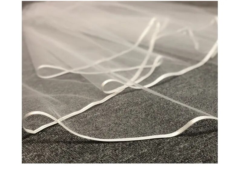 White  Ivory Wedding Veil 2 Tiers Ribbon Edge Center Cascade Bridal Veil with Comb for Bachelorette Party