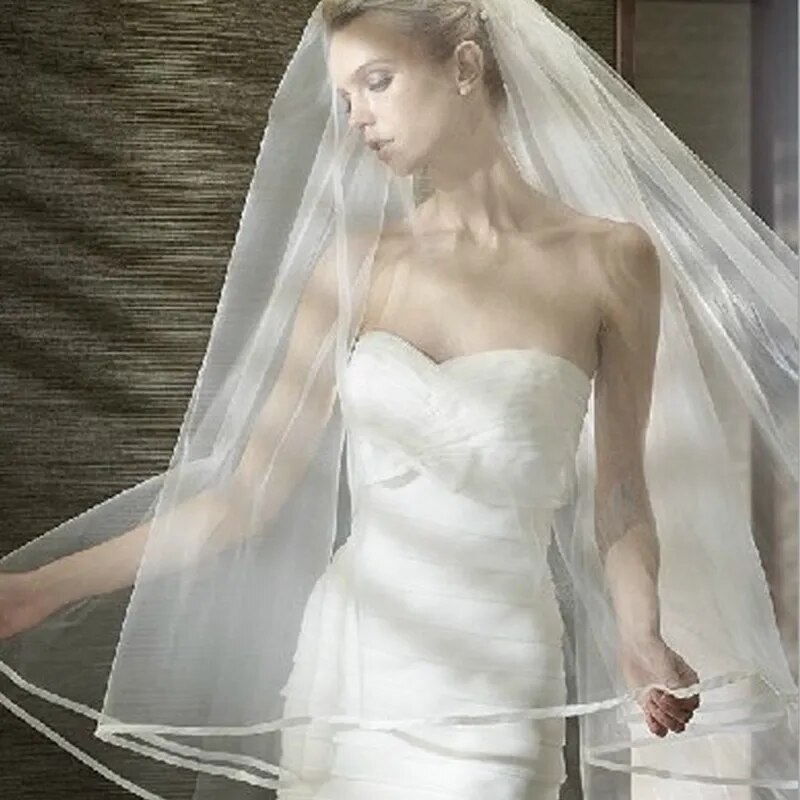3 M Cathedral Wedding Veil 2 Layeres Long Bridal Veils With Comb Ribbon Edge Woman Marry Gifts 2019 New Accessories