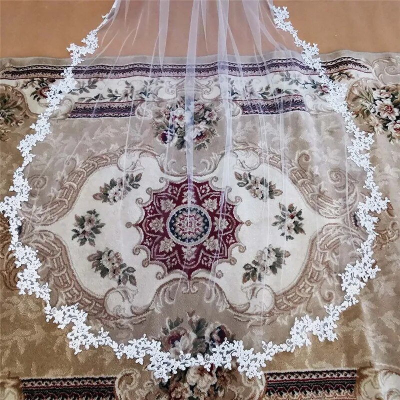 Real Photos 3.5 Meters Long Lace Wedding Veil WITHOUT Comb Soft Tulle White Ivory Bridal Veil Mantilla Veil Wedding Headpieces Real Photos 3.5 Meters Long Lace Wedding Veil WITHOUT Comb Soft Tulle White Ivory Bridal Veil Mantilla Veil Wedding Headpieces
