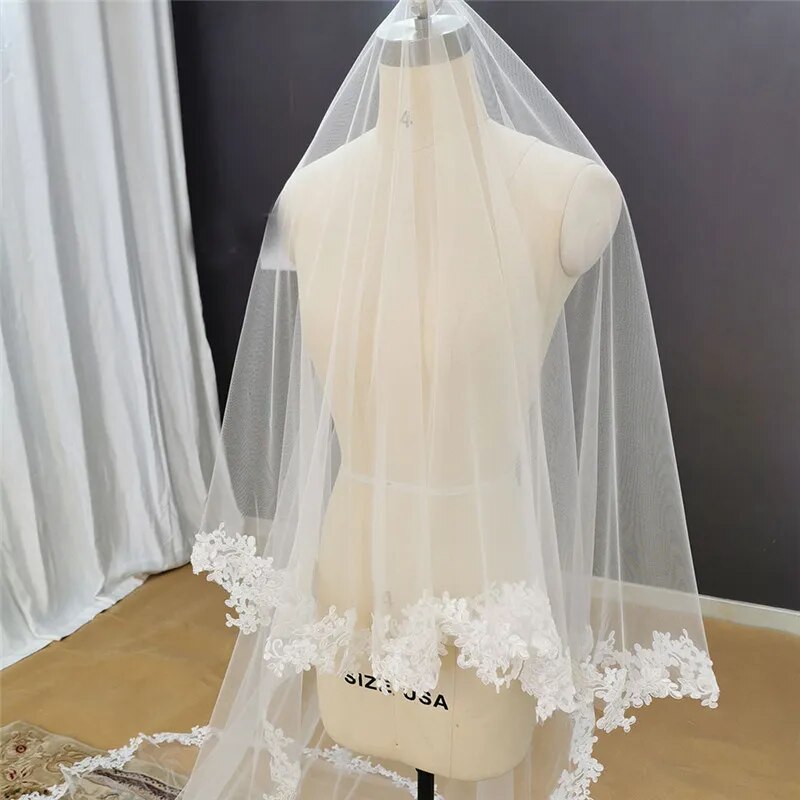 Real Photos 3.5 Meters Long Lace Wedding Veil WITHOUT Comb Soft Tulle White Ivory Bridal Veil Mantilla Veil Wedding Headpieces Real Photos 3.5 Meters Long Lace Wedding Veil WITHOUT Comb Soft Tulle White Ivory Bridal Veil Mantilla Veil Wedding Headpieces
