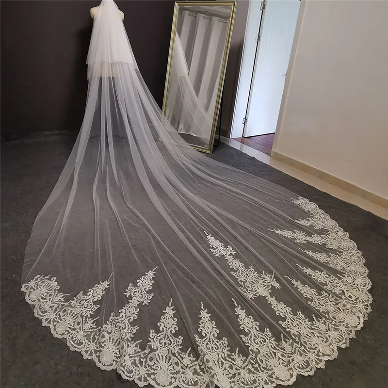 Real Photos 2 T Long Lace Wedding Veil 4 Meters White Ivory Bridal Veil with Comb Blusher Bride Headpiece Wedding Accessories Real Photos 2 T Long Lace Wedding Veil 4 Meters White Ivory Bridal Veil with Comb Blusher Bride Headpiece Wedding Accessories