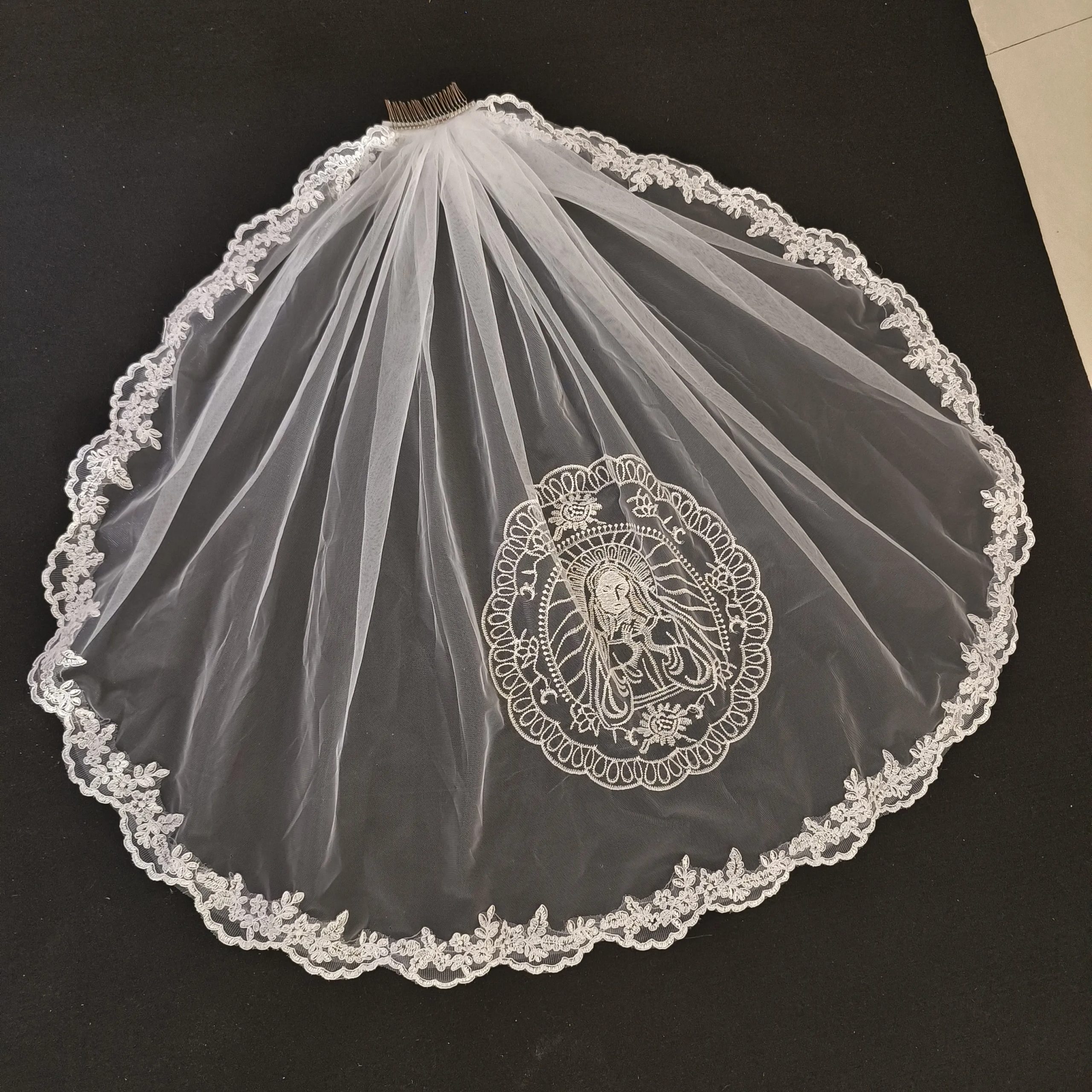 Women Head Covering Bridal Wedding Embroidery Bridal Wedding Catholic Church Veil