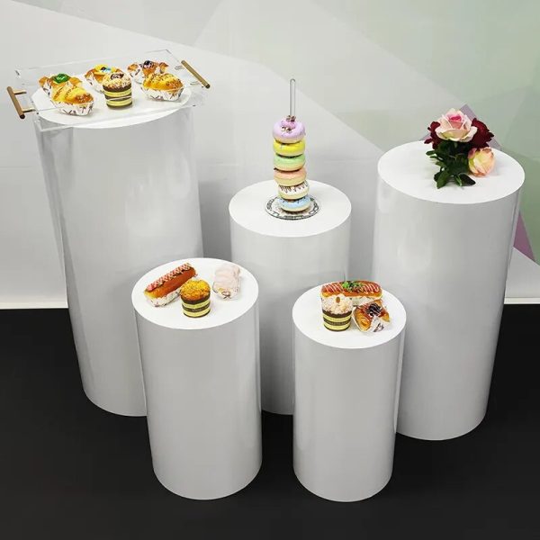 Table Dessert Table Cake Stand Birthday Wedding Party Event Decor Decoration Round Backdrop Base White Cylinder Stand