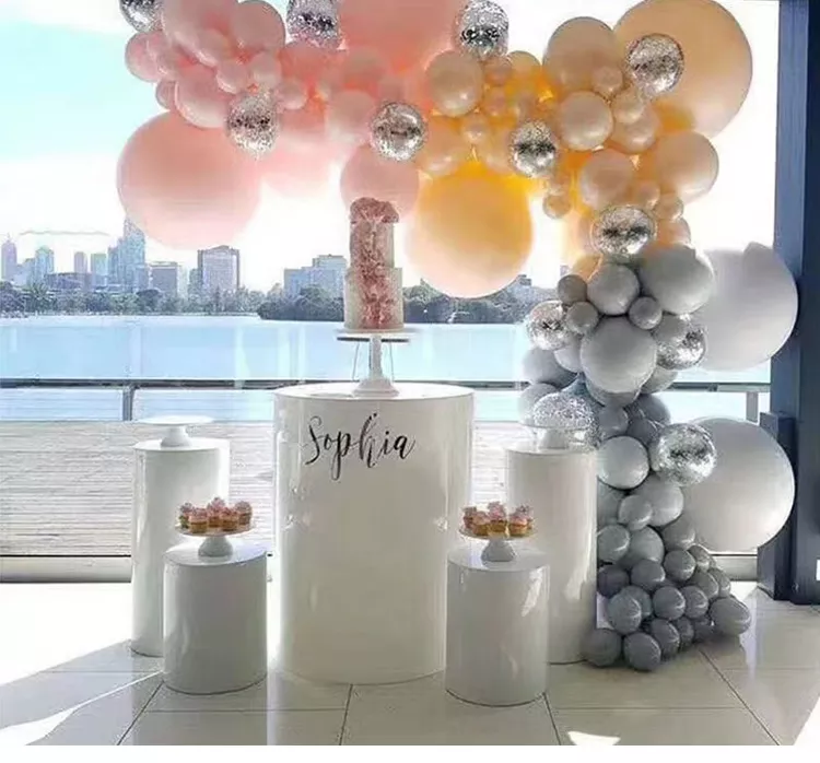 Table Dessert Table Cake Stand Birthday Wedding Party Event Decor Decoration Round Backdrop Base White Cylinder Stand