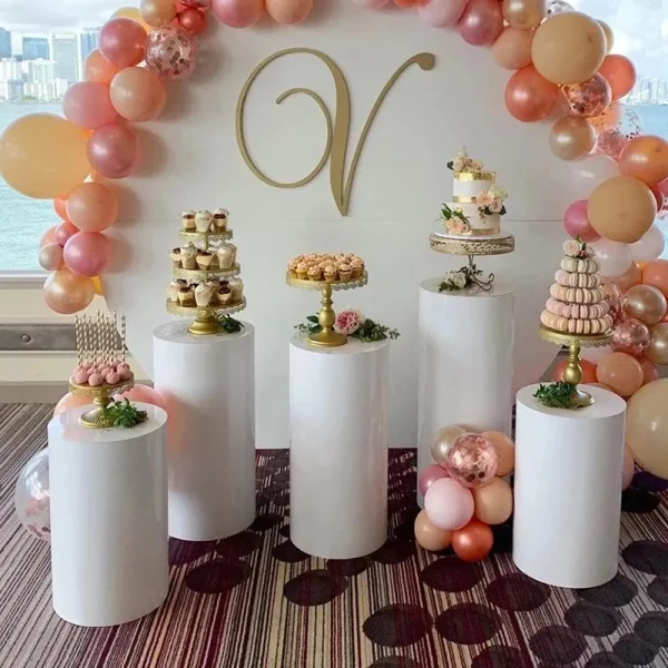 Table Dessert Table Cake Stand Birthday Wedding Party Event Decor Decoration Round Backdrop Base White Cylinder Stand