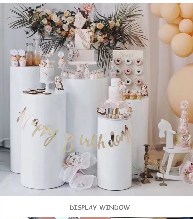 Table Dessert Table Cake Stand Birthday Wedding Party Event Decor Decoration Round Backdrop Base White Cylinder Stand
