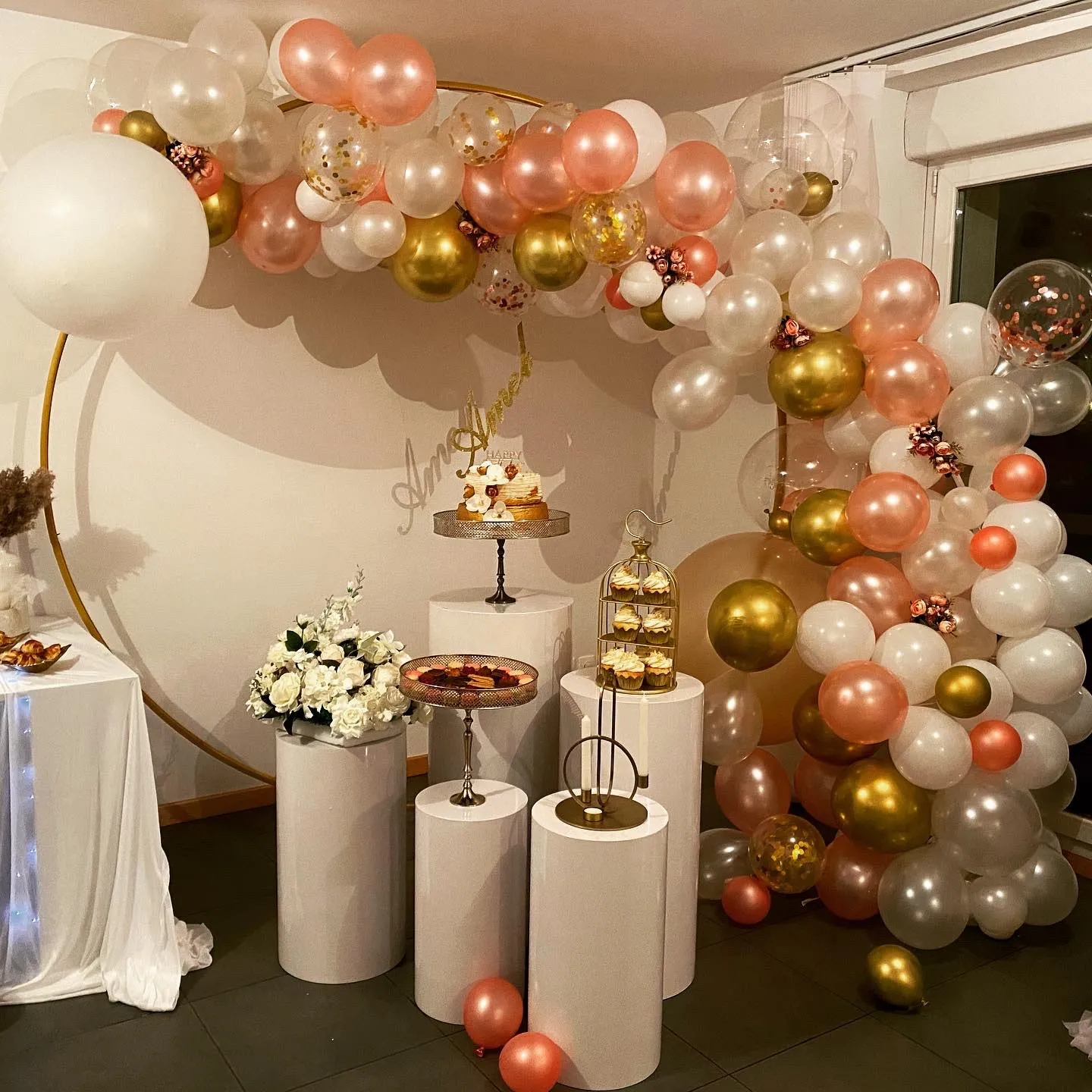 Table Dessert Table Cake Stand Birthday Wedding Party Event Decor Decoration Round Backdrop Base White Cylinder Stand
