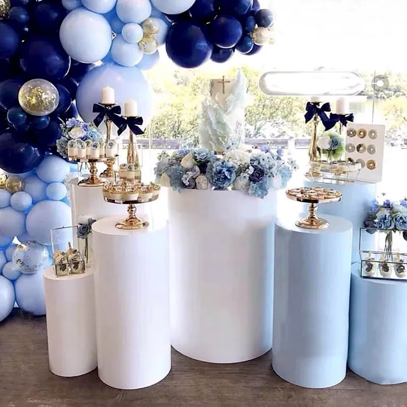 Table Dessert Table Cake Stand Birthday Wedding Party Event Decor Decoration Round Backdrop Base White Cylinder Stand