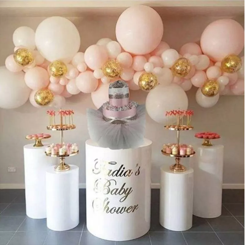 Table Dessert Table Cake Stand Birthday Wedding Party Event Decor Decoration Round Backdrop Base White Cylinder Stand