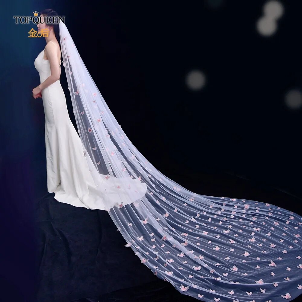 TOPQUEEN Powdered (with make-up) Bridal Veil of the Bride 3D Simulation Butterfly Veil 1 Tier Wedding Veil Long Soft VEIL V24 TOPQUEEN Powdered (with make-up) Bridal Veil of the Bride 3D Simulation Butterfly Veil 1 Tier Wedding Veil Long Soft VEIL V24