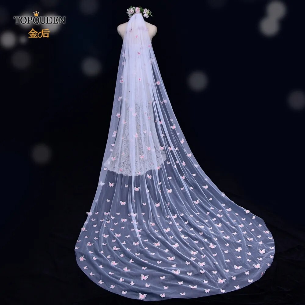 TOPQUEEN Powdered (with make-up) Bridal Veil of the Bride 3D Simulation Butterfly Veil 1 Tier Wedding Veil Long Soft VEIL V24 TOPQUEEN Powdered (with make-up) Bridal Veil of the Bride 3D Simulation Butterfly Veil 1 Tier Wedding Veil Long Soft VEIL V24
