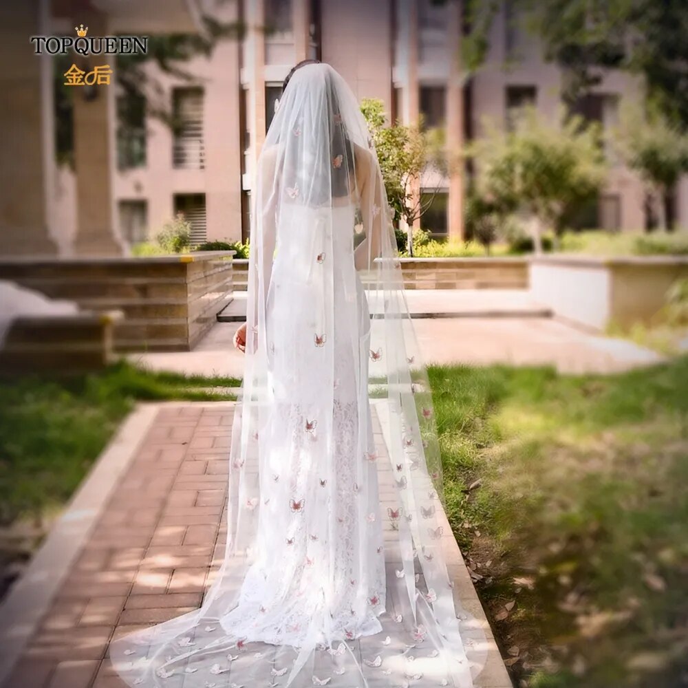 TOPQUEEN Powdered (with make-up) Bridal Veil of the Bride 3D Simulation Butterfly Veil 1 Tier Wedding Veil Long Soft VEIL V24 TOPQUEEN Powdered (with make-up) Bridal Veil of the Bride 3D Simulation Butterfly Veil 1 Tier Wedding Veil Long Soft VEIL V24