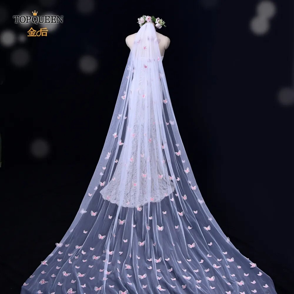 TOPQUEEN Powdered (with make-up) Bridal Veil of the Bride 3D Simulation Butterfly Veil 1 Tier Wedding Veil Long Soft VEIL V24 TOPQUEEN Powdered (with make-up) Bridal Veil of the Bride 3D Simulation Butterfly Veil 1 Tier Wedding Veil Long Soft VEIL V24