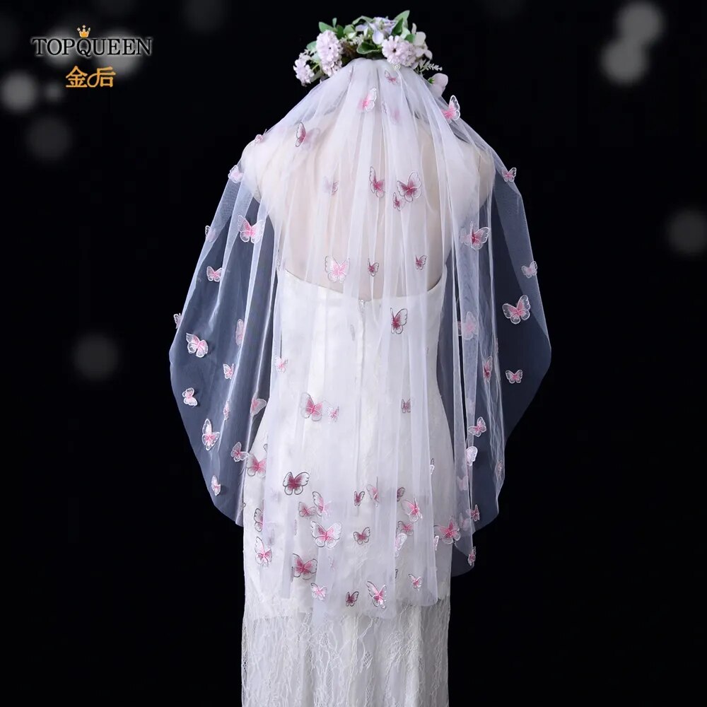 TOPQUEEN Powdered (with make-up) Bridal Veil of the Bride 3D Simulation Butterfly Veil 1 Tier Wedding Veil Long Soft VEIL V24 TOPQUEEN Powdered (with make-up) Bridal Veil of the Bride 3D Simulation Butterfly Veil 1 Tier Wedding Veil Long Soft VEIL V24