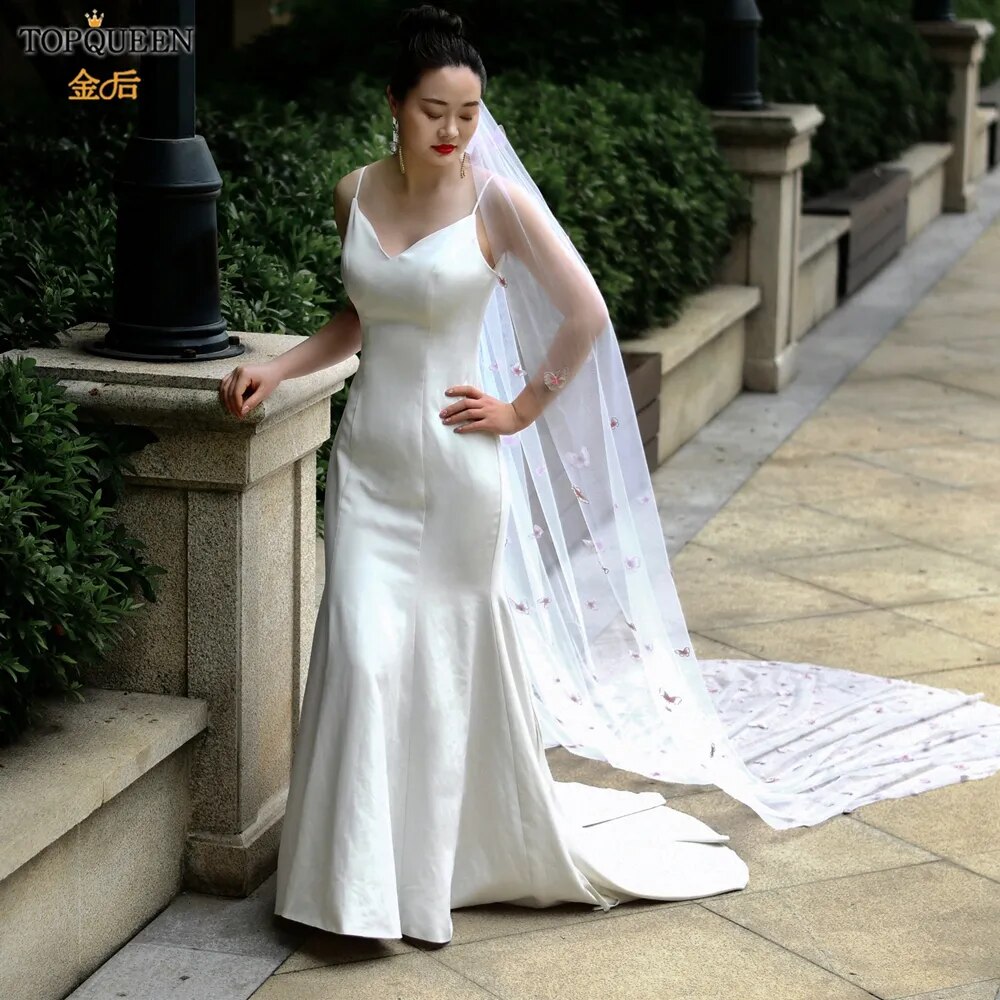 TOPQUEEN Powdered (with make-up) Bridal Veil of the Bride 3D Simulation Butterfly Veil 1 Tier Wedding Veil Long Soft VEIL V24 TOPQUEEN Powdered (with make-up) Bridal Veil of the Bride 3D Simulation Butterfly Veil 1 Tier Wedding Veil Long Soft VEIL V24