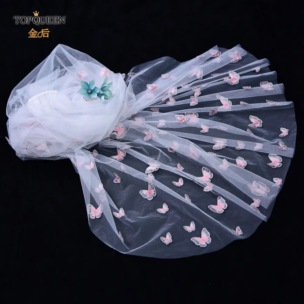 TOPQUEEN Powdered (with make-up) Bridal Veil of the Bride 3D Simulation Butterfly Veil 1 Tier Wedding Veil Long Soft VEIL V24 TOPQUEEN Powdered (with make-up) Bridal Veil of the Bride 3D Simulation Butterfly Veil 1 Tier Wedding Veil Long Soft VEIL V24