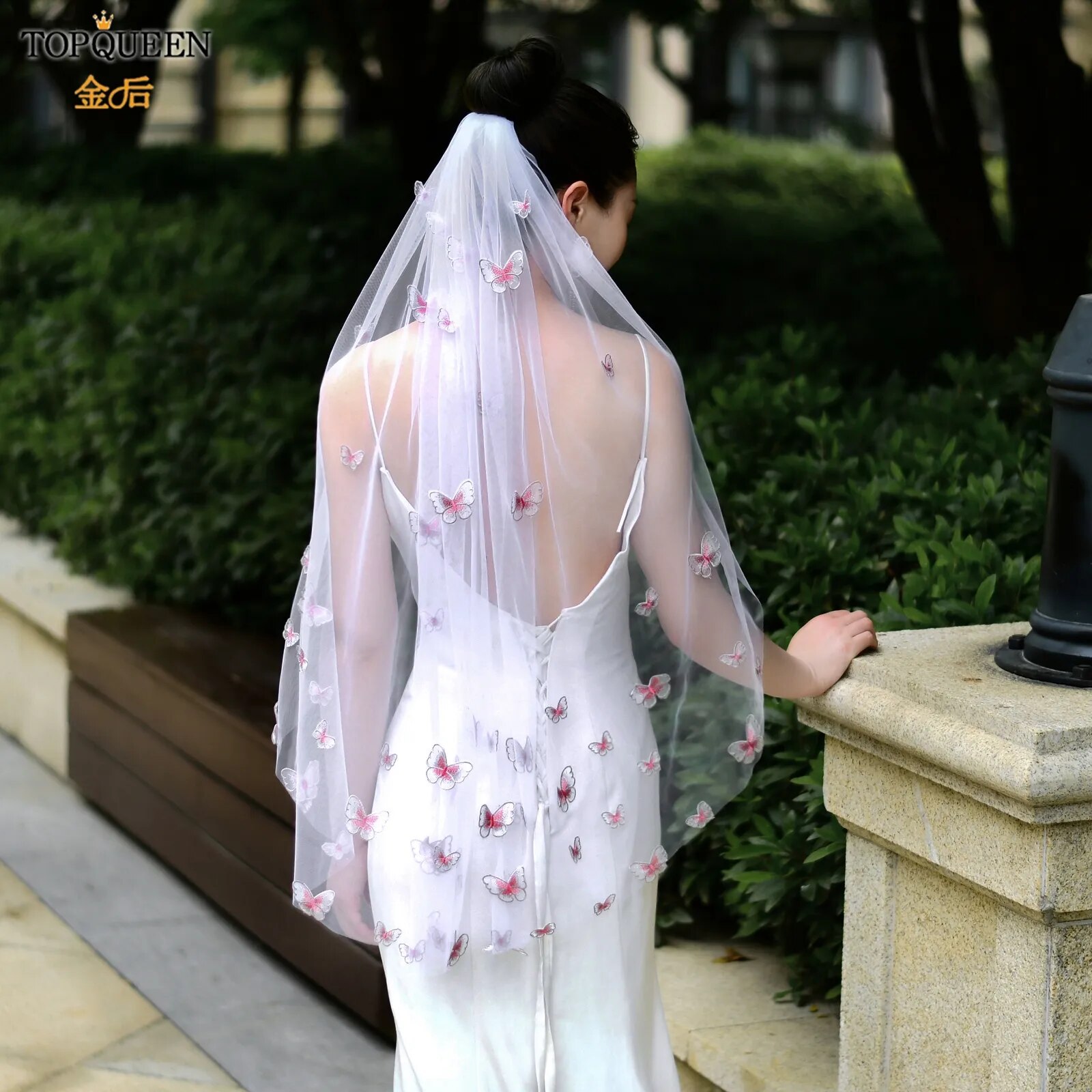 TOPQUEEN Powdered (with make-up) Bridal Veil of the Bride 3D Simulation Butterfly Veil 1 Tier Wedding Veil Long Soft VEIL V24 TOPQUEEN Powdered (with make-up) Bridal Veil of the Bride 3D Simulation Butterfly Veil 1 Tier Wedding Veil Long Soft VEIL V24