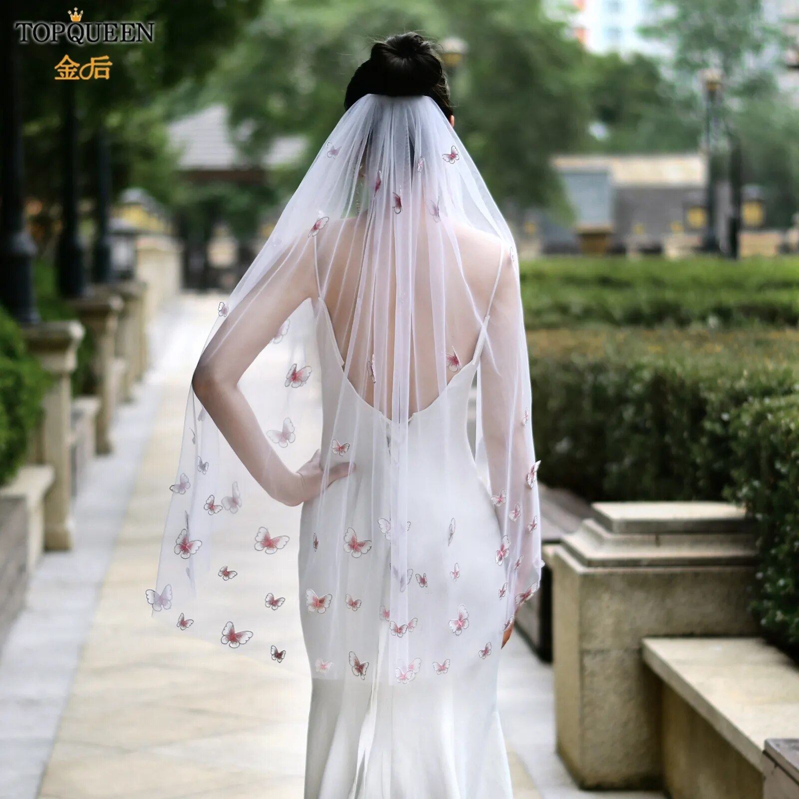 TOPQUEEN Powdered (with make-up) Bridal Veil of the Bride 3D Simulation Butterfly Veil 1 Tier Wedding Veil Long Soft VEIL V24 TOPQUEEN Powdered (with make-up) Bridal Veil of the Bride 3D Simulation Butterfly Veil 1 Tier Wedding Veil Long Soft VEIL V24