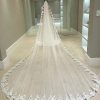 White Ivory 4 Meters Long Full Edge Lace Wedding Veil One Layer Tulle Bridal Veil with Comb Wedding Accessories Veu Velo Noiva