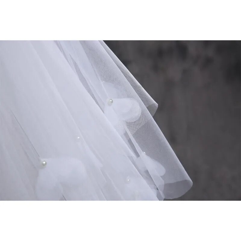 Tulle Wedding Dress Veils Fluffy White Flowers Petal Multi Layer Super Long Bridal Hair Veil Bride Fairy Marriage