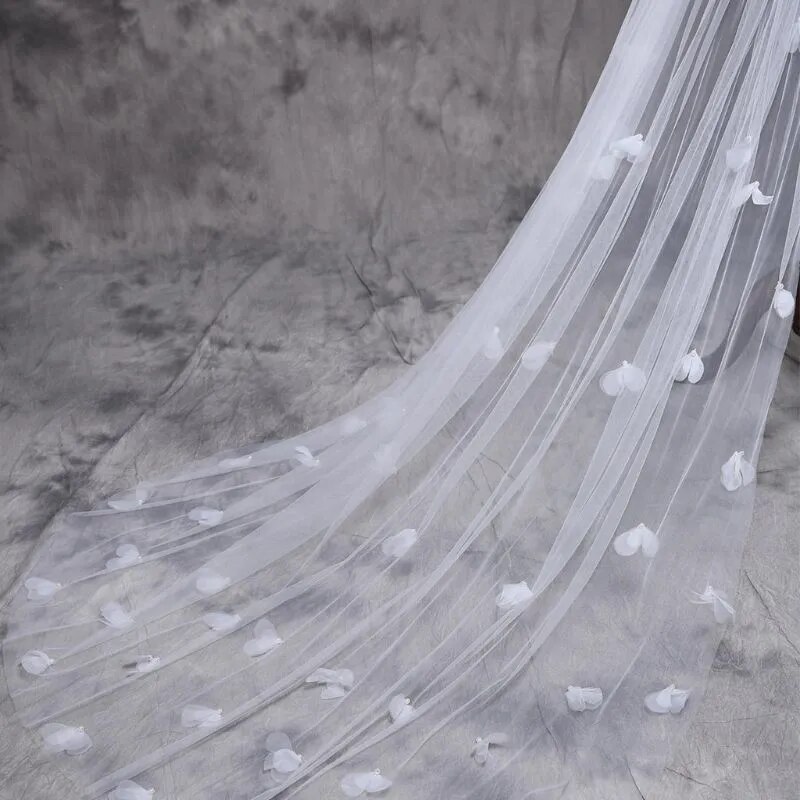 Tulle Wedding Dress Veils Fluffy White Flowers Petal Multi Layer Super Long Bridal Hair Veil Bride Fairy Marriage