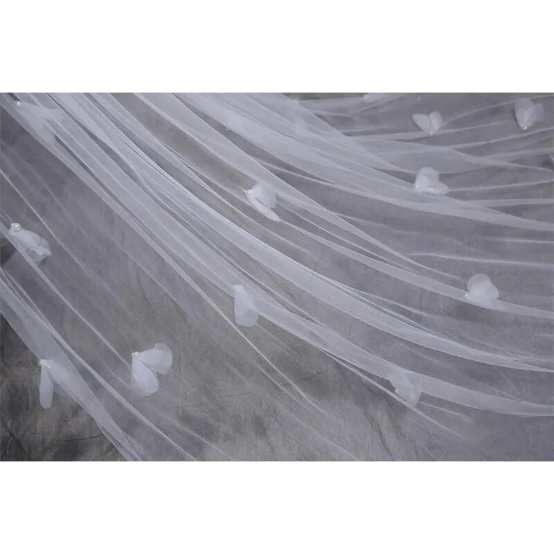Tulle Wedding Dress Veils Fluffy White Flowers Petal Multi Layer Super Long Bridal Hair Veil Bride Fairy Marriage