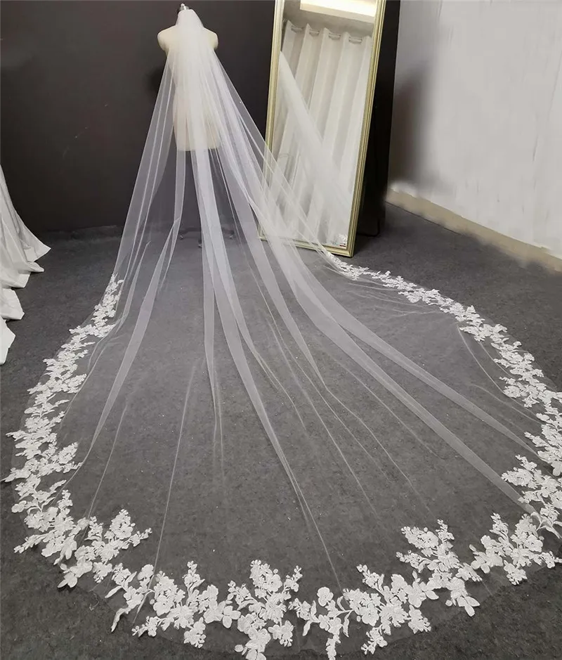 Long Lace Wedding Veil 3 Meters Long White Ivory Cathedral Bridal Veil with Comb Wedding Accessories Bride Headpieces Long Lace Wedding Veil 3 Meters Long White Ivory Cathedral Bridal Veil with Comb Wedding Accessories Bride Headpieces