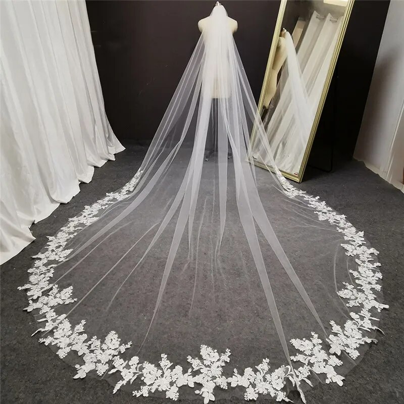 Long Lace Wedding Veil 3 Meters Long White Ivory Cathedral Bridal Veil with Comb Wedding Accessories Bride Headpieces Long Lace Wedding Veil 3 Meters Long White Ivory Cathedral Bridal Veil with Comb Wedding Accessories Bride Headpieces