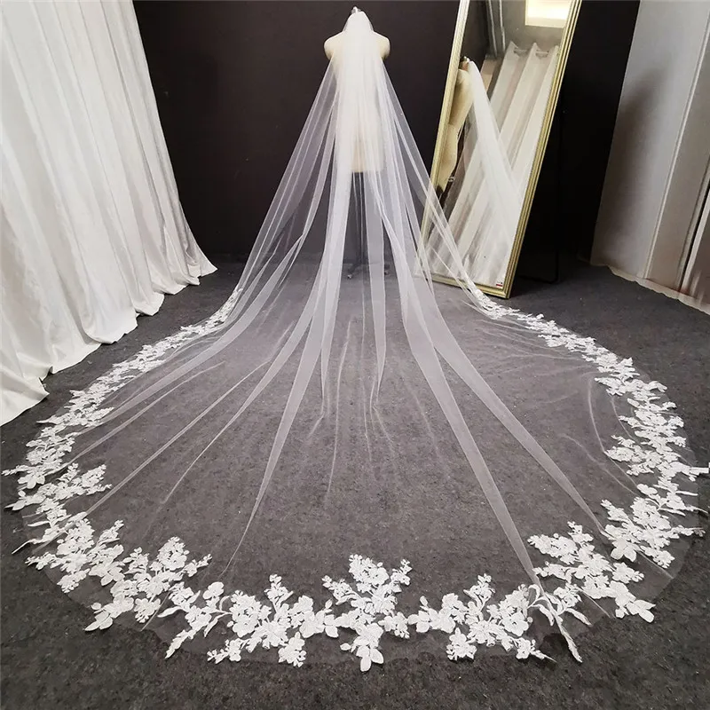 Long Lace Wedding Veil 3 Meters Long White Ivory Cathedral Bridal Veil with Comb Wedding Accessories Bride Headpieces Long Lace Wedding Veil 3 Meters Long White Ivory Cathedral Bridal Veil with Comb Wedding Accessories Bride Headpieces