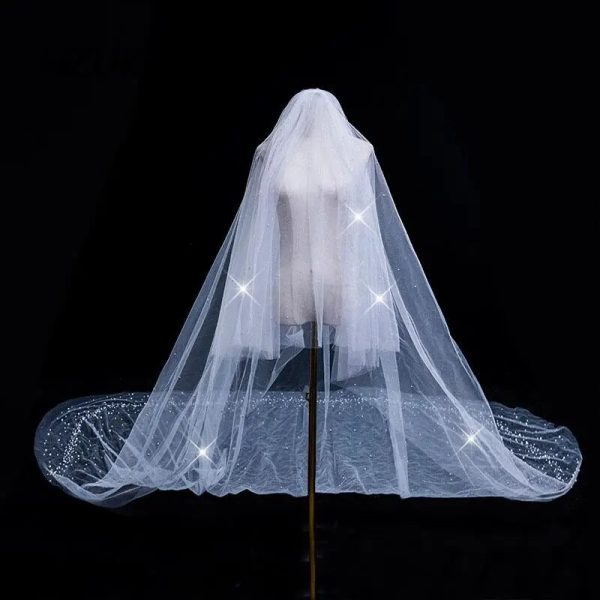 NZUK Cathedral Bridal Veil Sequins Beaded Long Sparkle Veil Wedding Veil With Comb velo catedral ivory