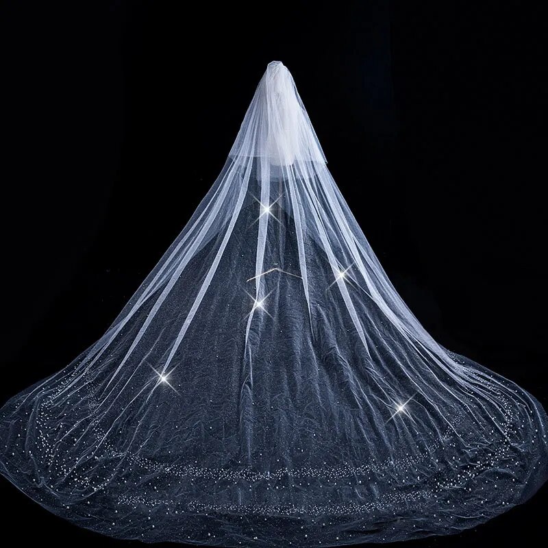 NZUK Cathedral Bridal Veil Sequins Beaded Long Sparkle Veil Wedding Veil With Comb velo catedral ivory