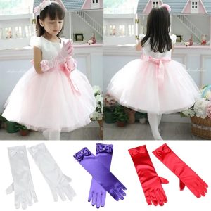 New Long Princess Dance Stage Gloves Bow Satin Kids Girl Wedding Dress Costume Accessories Children Dress-up Full Finger Mittens