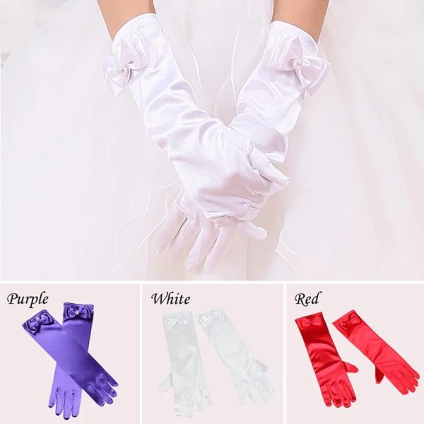 New Long Princess Dance Stage Gloves Bow Satin Kids Girl Wedding Dress Costume Accessories Children Dress-up Full Finger Mittens