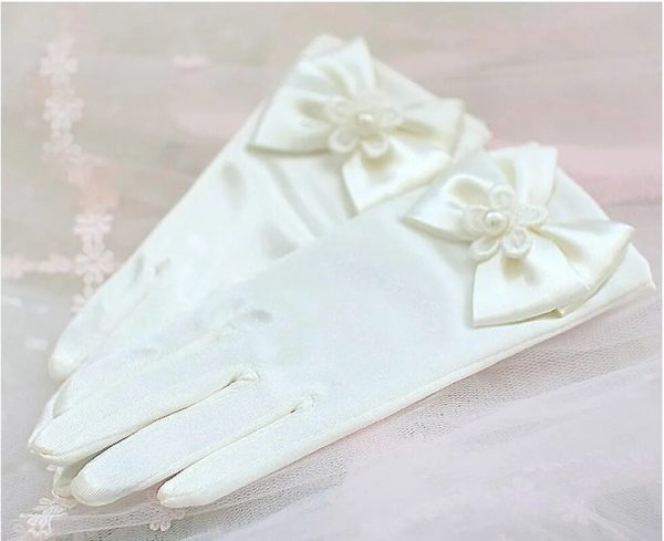 Little Girl Gloves Satin Flower Girl Party Bowknot Gloves for Kids Ceremony Wedding Accessories Wedding Gloves Satin Short