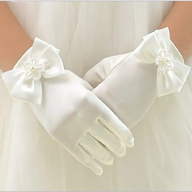 Little Girl Gloves Satin Flower Girl Party Bowknot Gloves for Kids Ceremony Wedding Accessories Wedding Gloves Satin Short