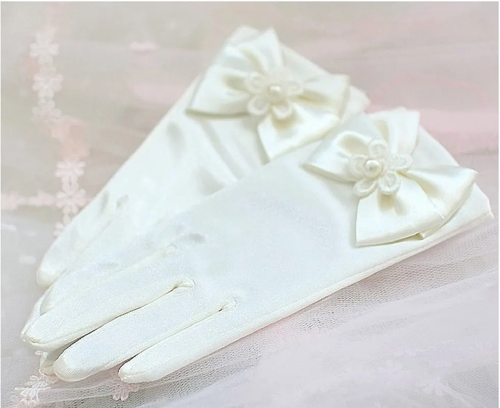 Little Girl Gloves Satin Flower Girl Party Bowknot Gloves for Kids Ceremony Wedding Accessories Wedding Gloves Satin Short