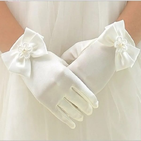 Little Girl Gloves Satin Flower Girl Party Bowknot Gloves for Kids Ceremony Wedding Accessories Wedding Gloves Satin Short