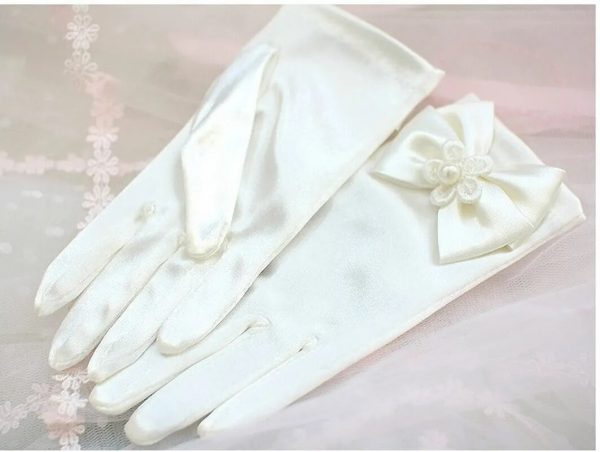 Little Girl Gloves Satin Flower Girl Party Bowknot Gloves for Kids Ceremony Wedding Accessories Wedding Gloves Satin Short