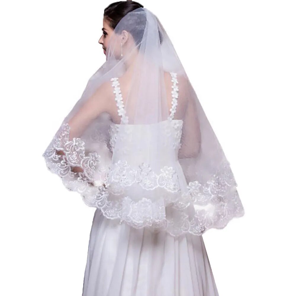 In Stock 2019 Elegant White Beige Veil Bride Veil Spring Summer Sequin Net Yarn Embroidery 1.5 M Lace Accessories Exports abroad In Stock 2019 Elegant White Beige Veil Bride Veil Spring Summer Sequin Net Yarn Embroidery 1.5 M Lace Accessories Exports abroad