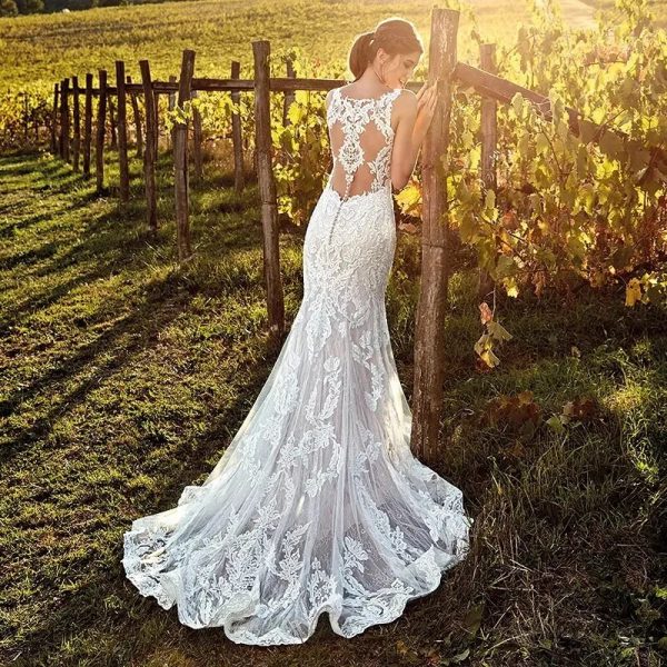 Sexy Deep V Neck Mermaid Vestidos De Novia Appliques Vestido De Noiva Spaghetti Straps Wedding Dresses Lace Robe De Mariée