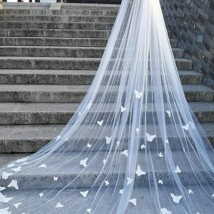 One Layer 3D Butterflies Wedding Veil Lace Veil Cathedral Bridal Veil With Steel Comb Wedding Accessories