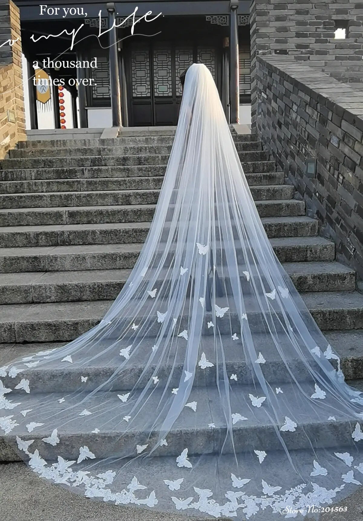 One Layer 3D Butterflies Wedding Veil Lace Veil Cathedral Bridal Veil With Steel Comb Wedding Accessories